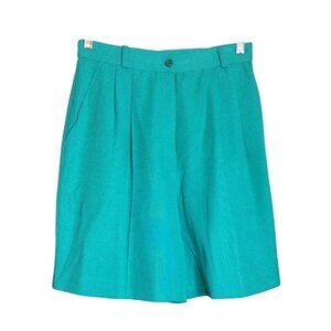 Vintage Michele NY High Waisted Teal Pleated Shorts Womens Size 10 Mom